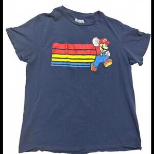 Super Mario T-Shirt Size Medium Retro Graphic Nintendo Blue Colorful‎